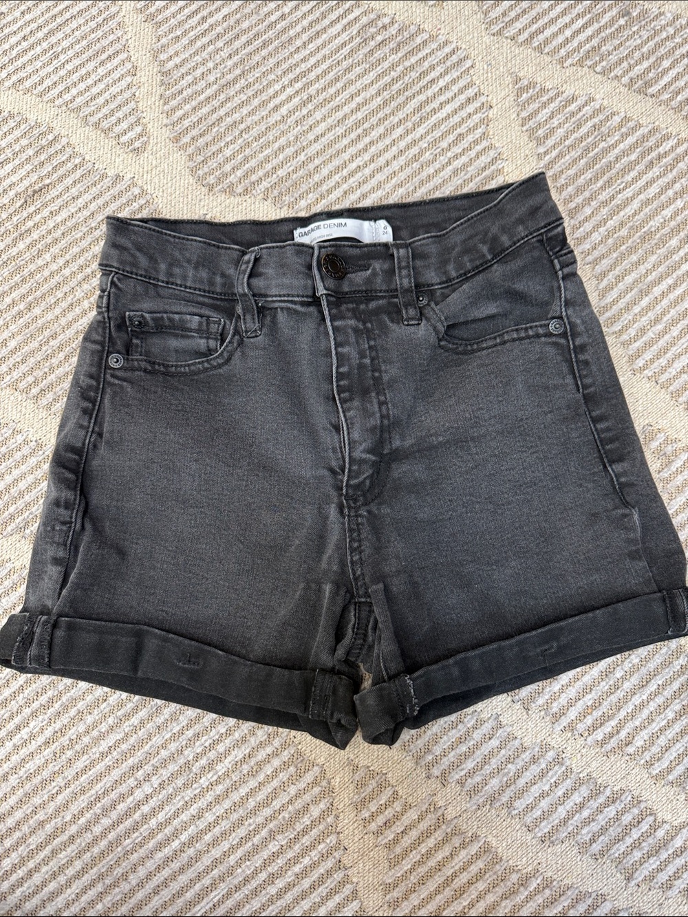 Garage Washed Black Denim Roll-Hem Shorts